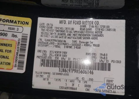 2017 Lincoln Continental Select z USA, uszkodzony, nr VIN 1LN6L9TP9H5606146